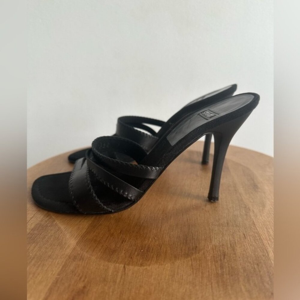Stuart Black Heeled Sandals Womens Size 7 Strappy Christmas New Years Party - Picture 4 of 11